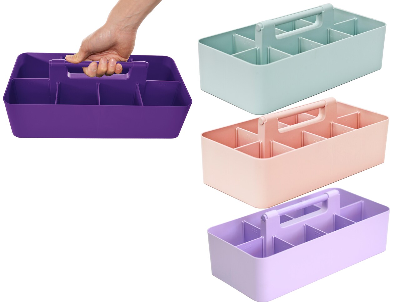 Enjoy Organizer 4 Pack Portable Caddy Organizer - Stackable Plastic Caddy with Handle | Desk, Makeup, Dorm Caddy, Classroom Art Organizers Made In USA